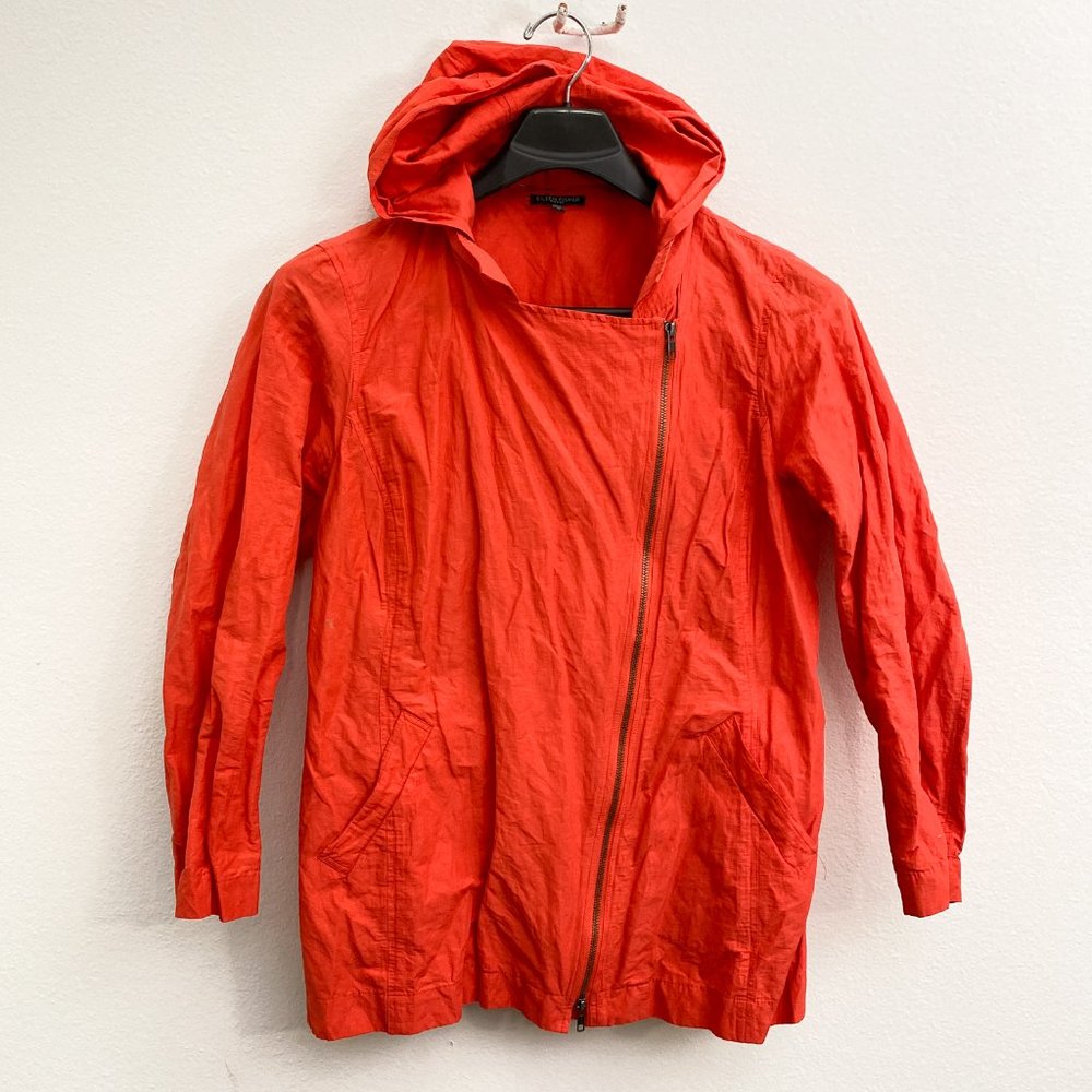 Eileen Fisher Red Hooded Zip Jacket Rumpled Cotton Steel Windbreaker 1X